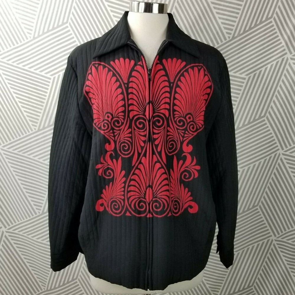 Anthony Michael Silk Bomber Jacket size 4 Quilted Coat Oversize Boxy Red Black